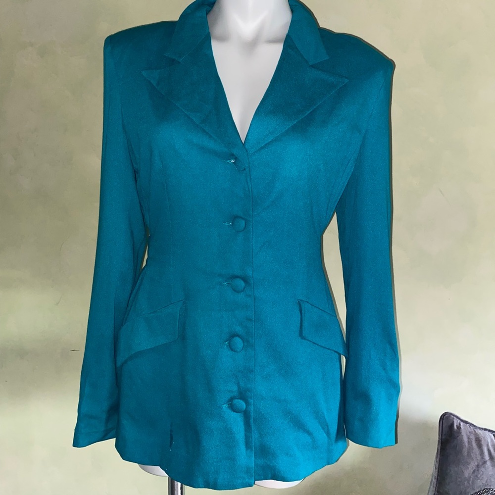 Teal lined blazer with button closure (true teal color in person/not as blue in)